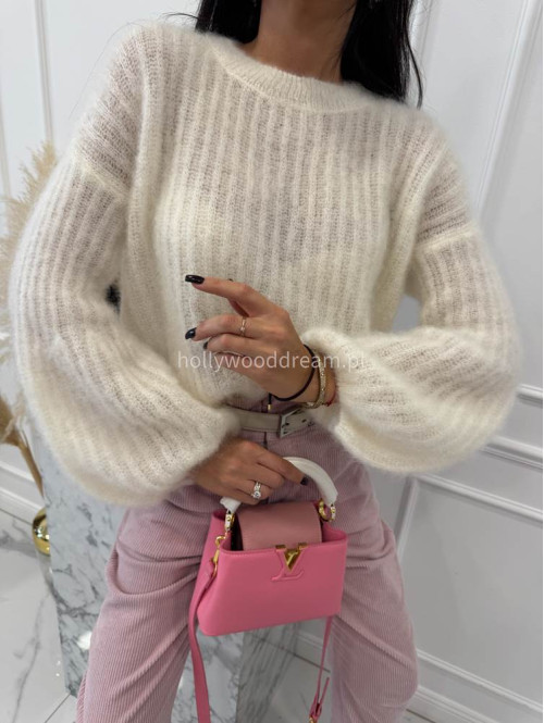 Kremowy sweter moherowy z poszerzanymi rękawami WALENCJA 52 - photo #8