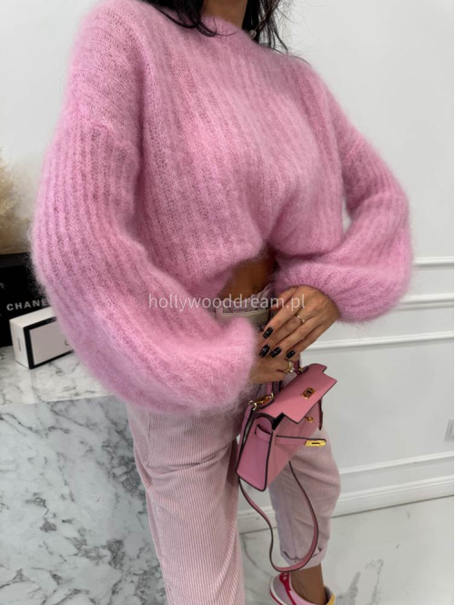 Różowy sweter moherowy z poszerzanymi rękawami WALENCJA 52 - photo #5