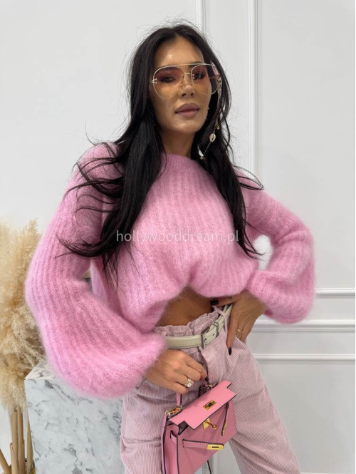 Różowy sweter moherowy z poszerzanymi rękawami WALENCJA 52 - photo #6