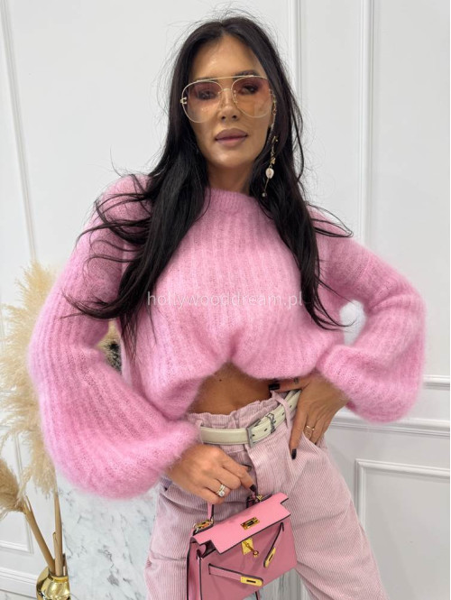 Różowy sweter moherowy z poszerzanymi rękawami WALENCJA 52 - photo #7
