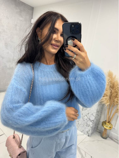 Błękitny sweter moherowy z szerszymi rękawami LEOVELY 52,19 - photo #2