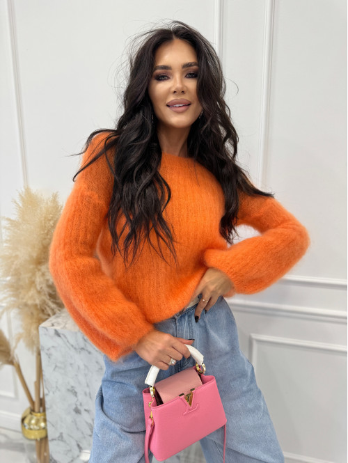 Pomarańczowy sweter moherowy z szerszymi rękawami LEOVELY 52,19