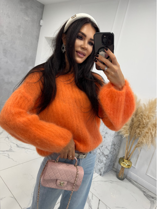 Pomarańczowy sweter moherowy z szerszymi rękawami LEOVELY 52,19 - photo #1