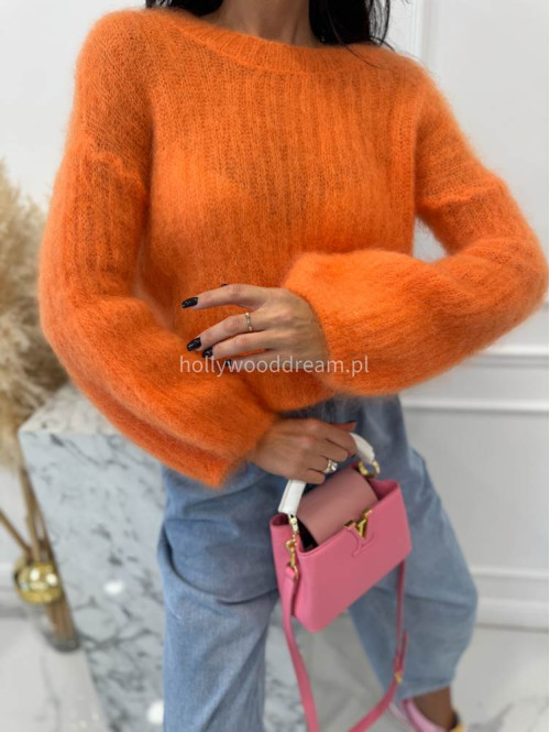 Pomarańczowy sweter moherowy z szerszymi rękawami LEOVELY 52,19 - photo #4