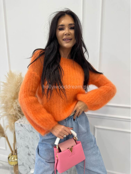 Pomarańczowy sweter moherowy z szerszymi rękawami LEOVELY 52,19 - photo #5