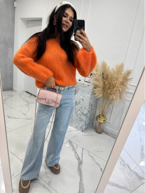 Pomarańczowy sweter moherowy z szerszymi rękawami LEOVELY 52,19 - photo #8