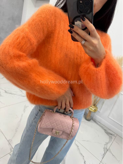Pomarańczowy sweter moherowy z szerszymi rękawami LEOVELY 52,19 - photo #10