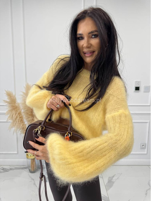 Żółty sweter moherowy z szerszymi rękawami LEOVELY 52,19 - photo #2