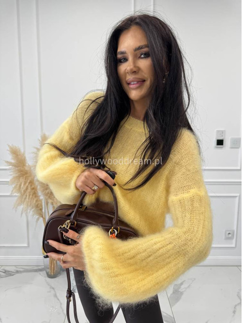 Żółty sweter moherowy z szerszymi rękawami LEOVELY 52,19 - photo #3