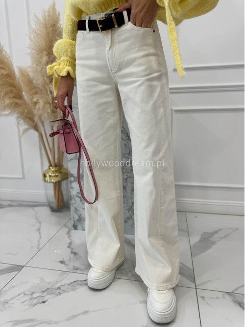 Kremowe spodnie jeansowe bawełniane z szeroką nogawką RAFIL 52 - photo #9