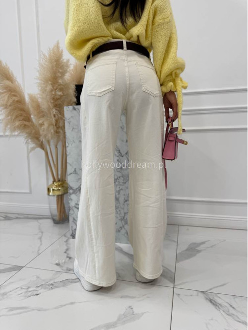 Kremowe spodnie jeansowe bawełniane z szeroką nogawką RAFIL 52 - photo #11