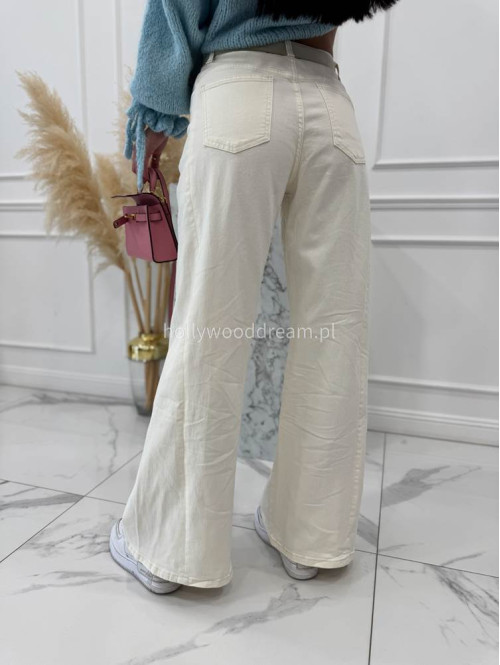 Kremowe spodnie jeansowe bawełniane z szeroką nogawką RAFIL 52 - photo #17