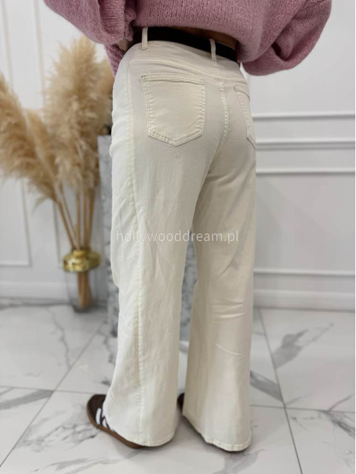 Kremowe spodnie jeansowe bawełniane z szeroką nogawką RAFIL 52 - photo #20