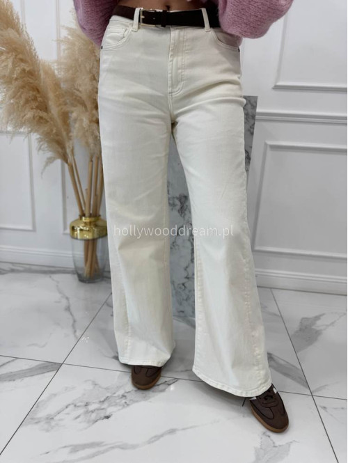 Kremowe spodnie jeansowe bawełniane z szeroką nogawką RAFIL 52 - photo #19