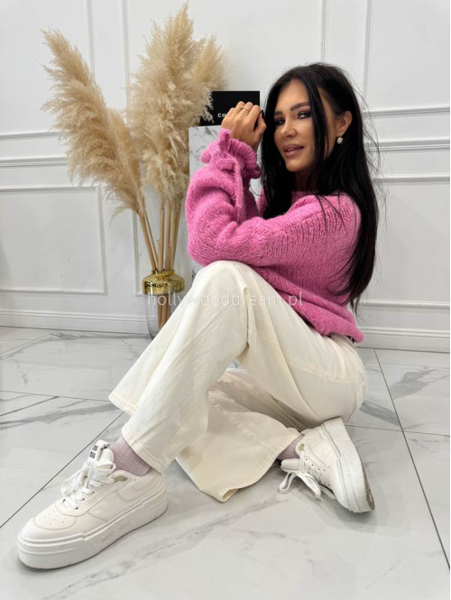 Kremowe spodnie jeansowe bawełniane z szeroką nogawką RAFIL 52 - photo #25