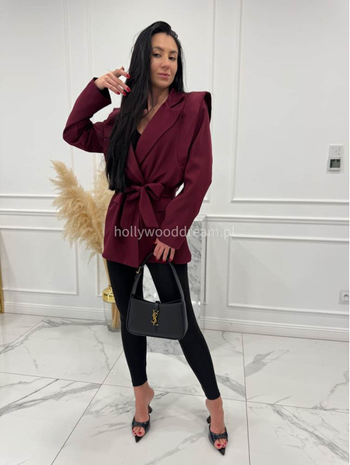 Bordowa marynarka z paskiem VALERIE 02 - photo #6
