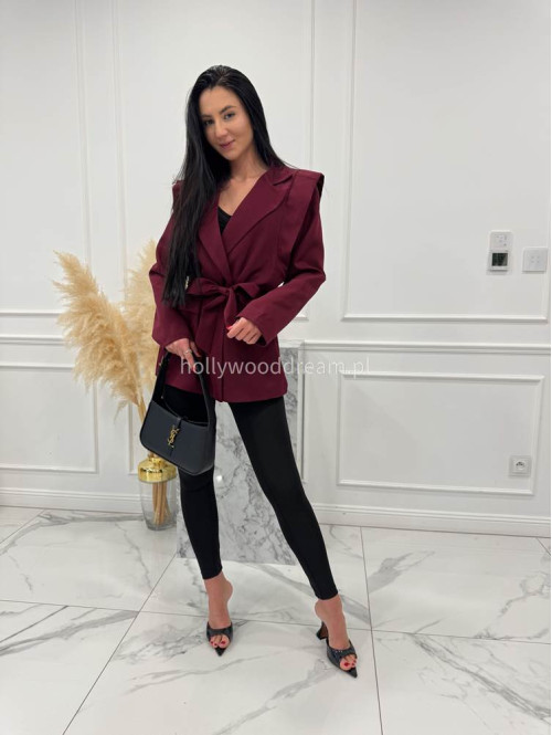 Bordowa marynarka z paskiem VALERIE 02 - photo #8