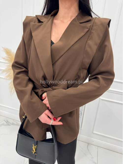 Czekoladowa marynarka z paskiem VALERIE 02 - photo #7