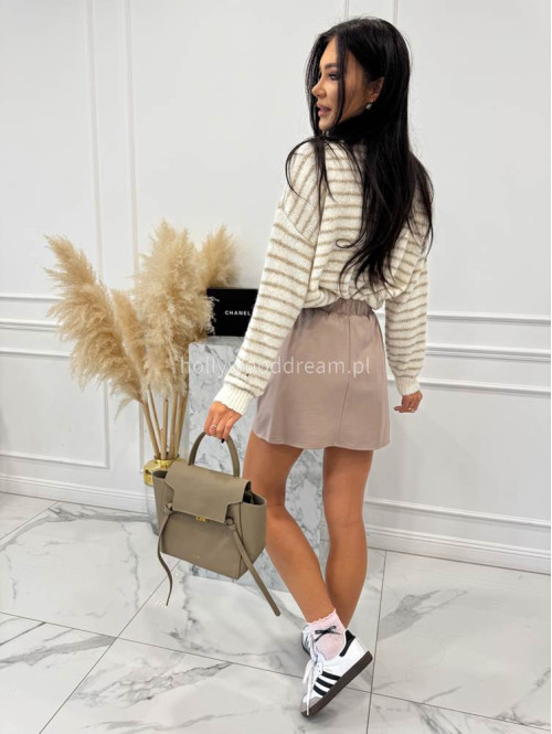 Beżowy sweter w paski z aplikacją Paris Lovers 02 - photo #2