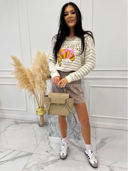 Beżowy sweter w paski z aplikacją Paris Lovers 02 - photo #4