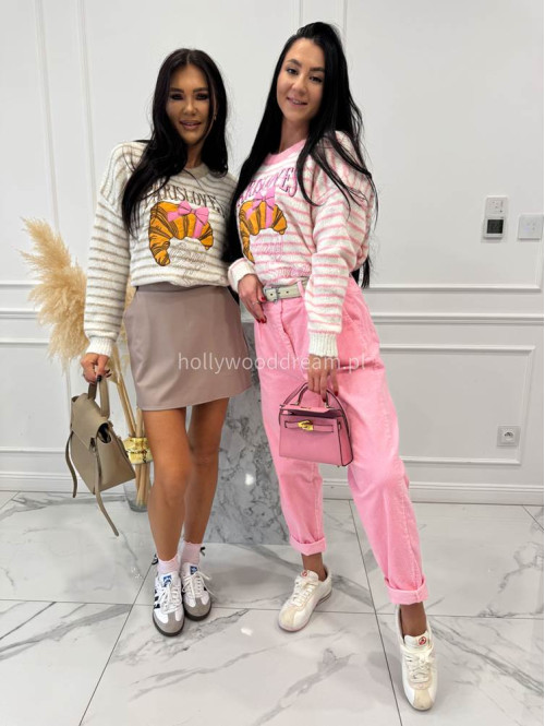 Beżowy sweter w paski z aplikacją Paris Lovers 02 - photo #12