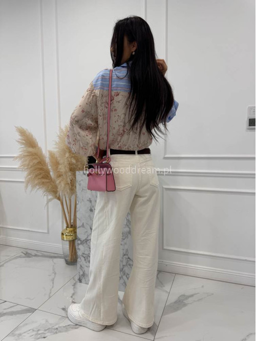 Błękitno - beżowa koszula zdobiona paskami i kwiatami Bluebell 52 - photo #10