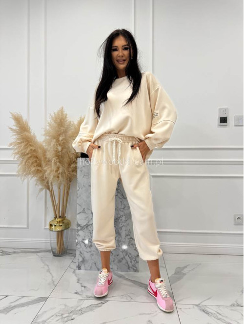 Śmietankowy komplet dresowy bluza+spodnie z wiskozą TOMAS 52 - photo #7