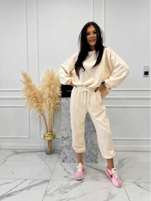 Śmietankowy komplet dresowy bluza+spodnie z wiskozą TOMAS 52 - photo #8