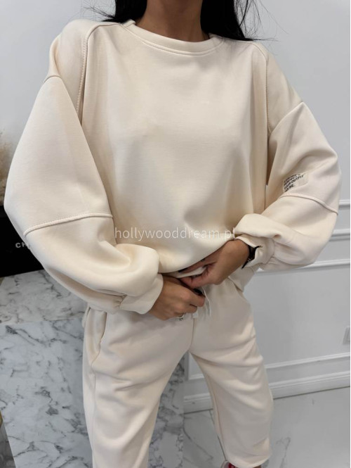 Śmietankowy komplet dresowy bluza+spodnie z wiskozą TOMAS 52 - photo #11