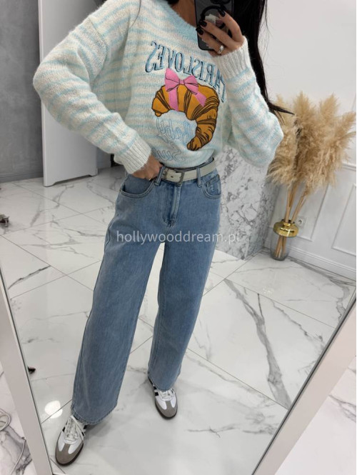 Błękitny sweter w paski z aplikacją Paris Lovers 02 - photo #4