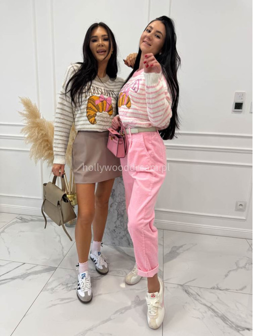 Różowy sweter w paski z aplikacją Paris Lovers 02 - photo #2