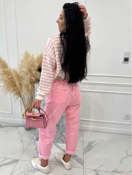 Różowy sweter w paski z aplikacją Paris Lovers 02 - photo #9