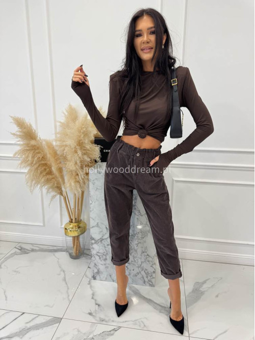 Czekoladowe spodnie sztruksowe z gumką w pasie AMADEO 52 - photo #1