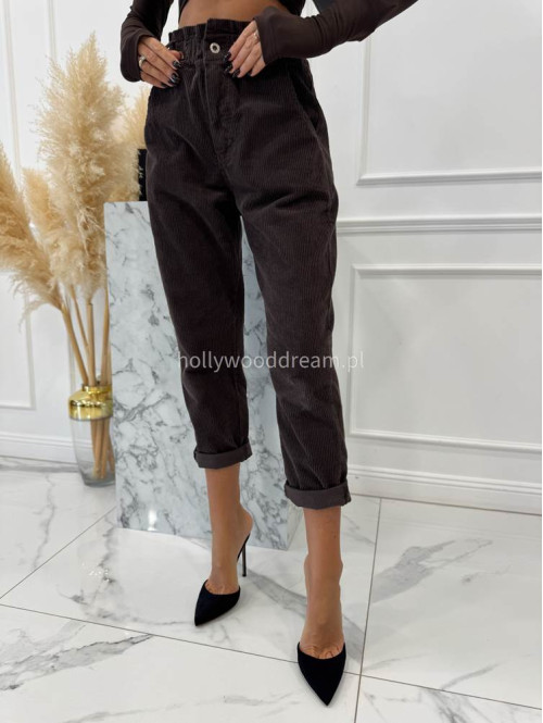 Czekoladowe spodnie sztruksowe z gumką w pasie AMADEO 52 - photo #8