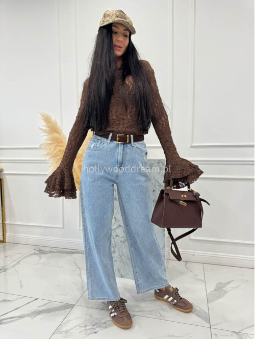 Jasno niebieskie spodnie jeansowe z szeroką nogawką i przetarciami na kieszeniach ANDREW 52 - photo #4