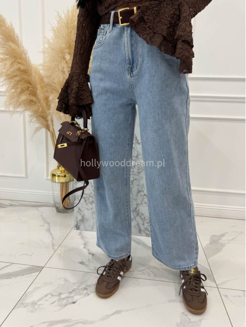 Jasno niebieskie spodnie jeansowe z szeroką nogawką i przetarciami na kieszeniach ANDREW 52 - photo #5