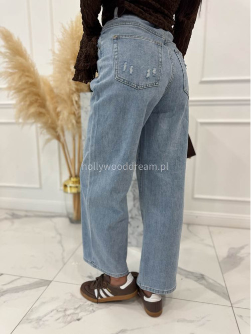 Jasno niebieskie spodnie jeansowe z szeroką nogawką i przetarciami na kieszeniach ANDREW 52 - photo #7