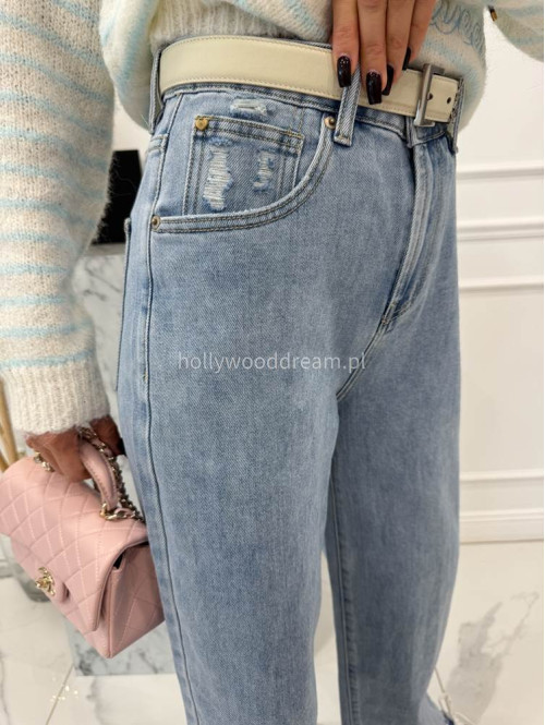 Jasno niebieskie spodnie jeansowe z szeroką nogawką i przetarciami na kieszeniach ANDREW 52 - photo #14