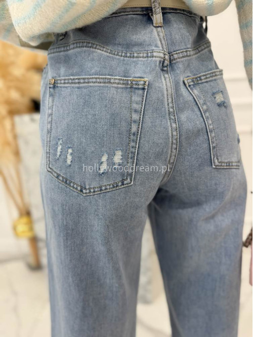 Jasno niebieskie spodnie jeansowe z szeroką nogawką i przetarciami na kieszeniach ANDREW 52 - photo #15