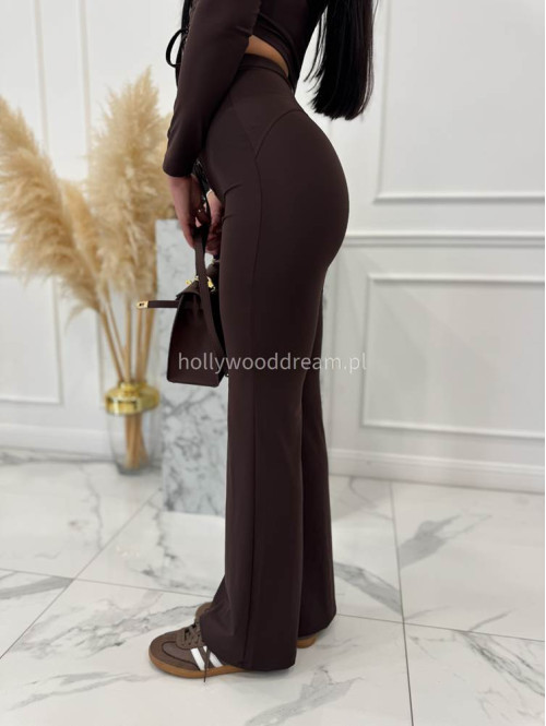 Brązowe legginsy dzwony z wiązaniem w talii Albina 29 - photo #8