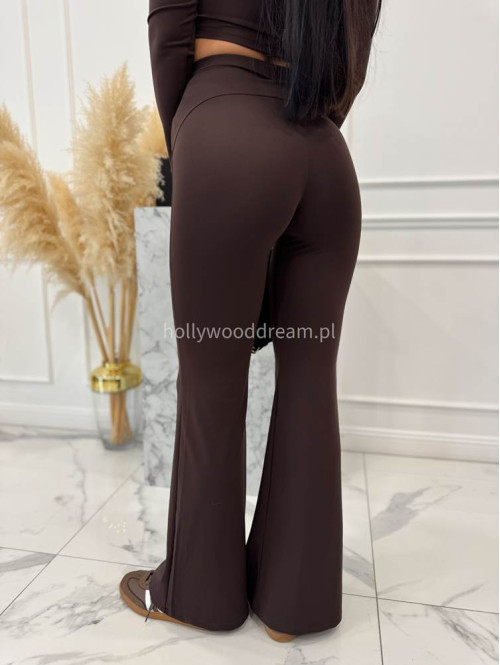 Brązowe legginsy dzwony z wiązaniem w talii Albina 29 - photo #9