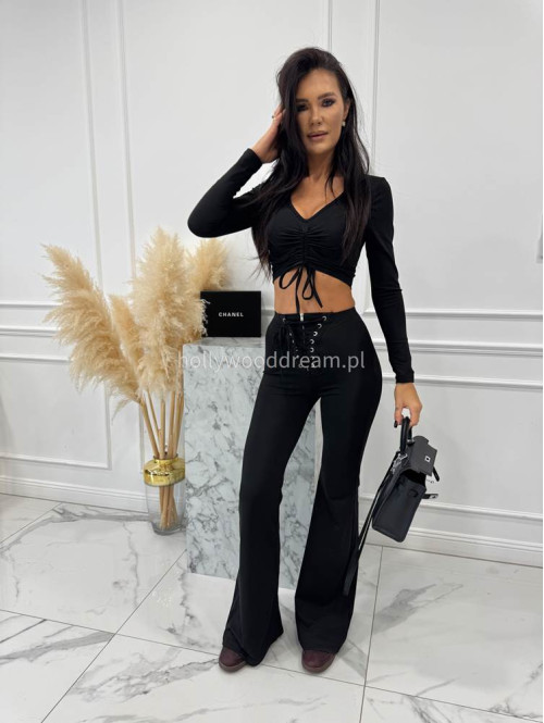 Czarne legginsy dzwony z wiązaniem w talii Albina 29 - photo #3