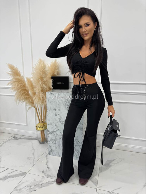 Czarne legginsy dzwony z wiązaniem w talii Albina 29 - photo #4