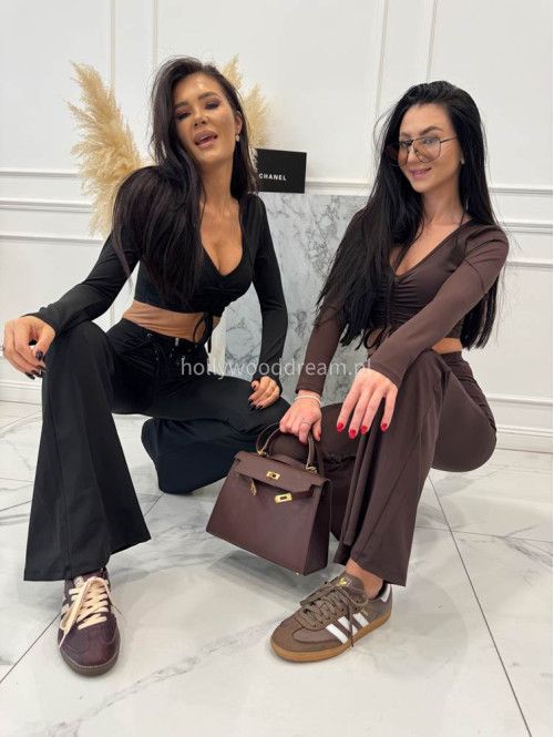 Czarne legginsy dzwony z wiązaniem w talii Albina 29 - photo #13