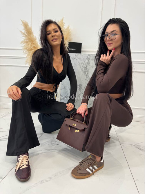 Czarne legginsy dzwony z wiązaniem w talii Albina 29 - photo #14