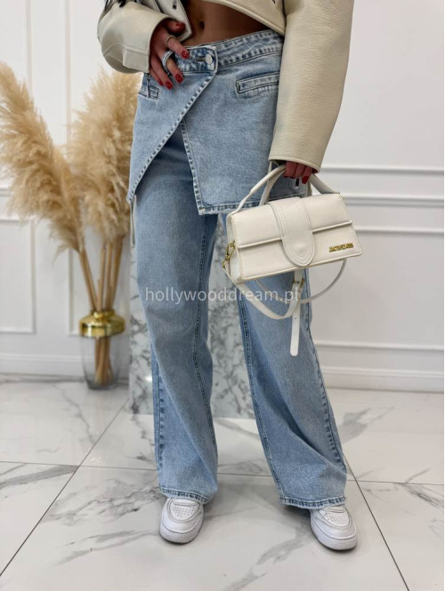 Jasno niebieskie spodnie jeasnowe z nakładką spódniczki BAREL 09 - photo #11