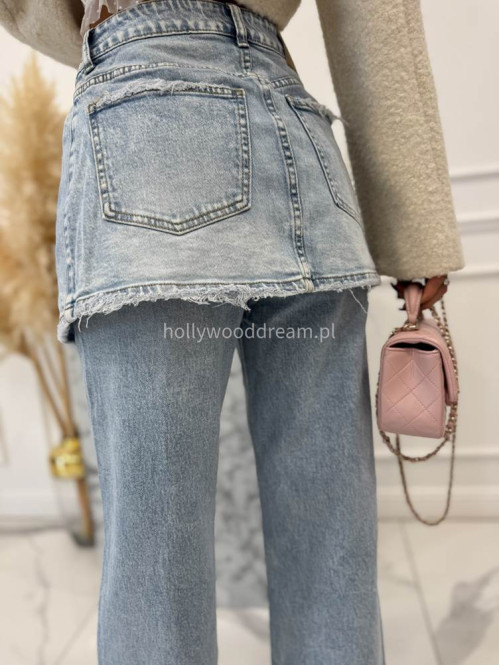 Jasno niebieskie spodnie jeasnowe z nakładką spódniczki BAREL 09 - photo #22