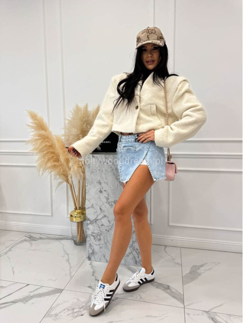 Jasno niebieskie spodnie jeasnowe z nakładką spódniczki BAREL 09 - photo #30