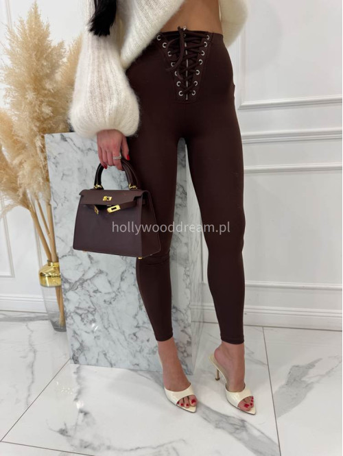 Legginsy z zamkiem i wiązaniem Alenka czekoladowe 29 - photo #3