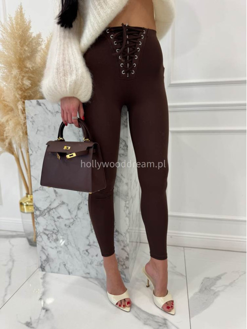 Legginsy z zamkiem i wiązaniem Alenka czekoladowe 29 - photo #4